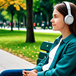 Safe Listening Practices**

"A young woman, fully clothed in casual, modest attire, sitting on a park bench, listening to music with noise-canceling earbuds, safe for work, appropriate content, perfect anatomy, natural proportions, professional illustration, educational style, demonstrating healthy listening habits, background shows a peaceful park scene, family-friendly."

**