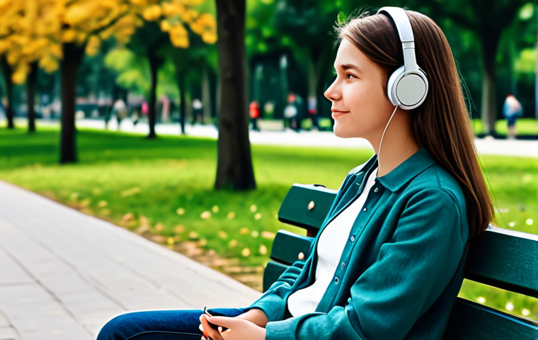 Safe Listening Practices**

"A young woman, fully clothed in casual, modest attire, sitting on a park bench, listening to music with noise-canceling earbuds, safe for work, appropriate content, perfect anatomy, natural proportions, professional illustration, educational style, demonstrating healthy listening habits, background shows a peaceful park scene, family-friendly."

**