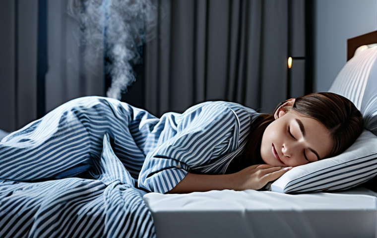 Bedroom Scene with Humidifier**

"A serene bedroom at night, showcasing a modern humidifier emitting a gentle mist. A woman is sleeping peacefully in a fully clothed pajama set, lying on her side with a comfortable pillow. The room is clean and tidy, with soft lighting and a bedside table featuring a glass of water. Safe for work, appropriate content, fully clothed, modest attire, perfect anatomy, correct proportions, natural pose, professional, family-friendly, high-quality render."

**