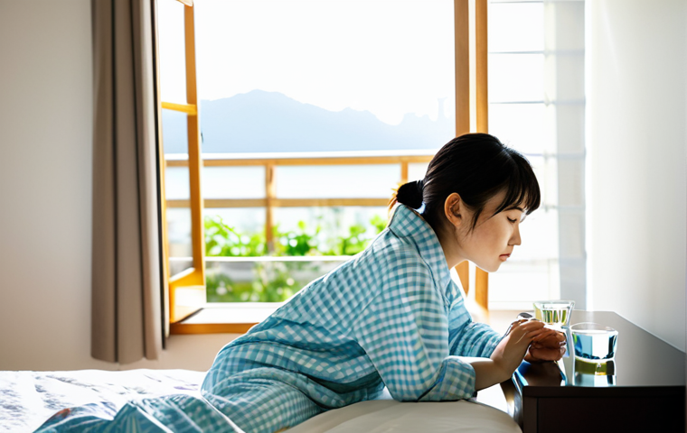 **Image Prompt:** "A young Japanese woman doing a gentle neck stretch in a bright, sunlit bedroom in the morning. She's wearing comfortable, modern pajamas. Focus on the peaceful atmosphere and the feeling of starting the day refreshed. Include elements like a glass of water on the bedside table and soft morning light. safe for work, appropriate content, fully clothed, modest, professional photography, perfect anatomy, natural proportions"