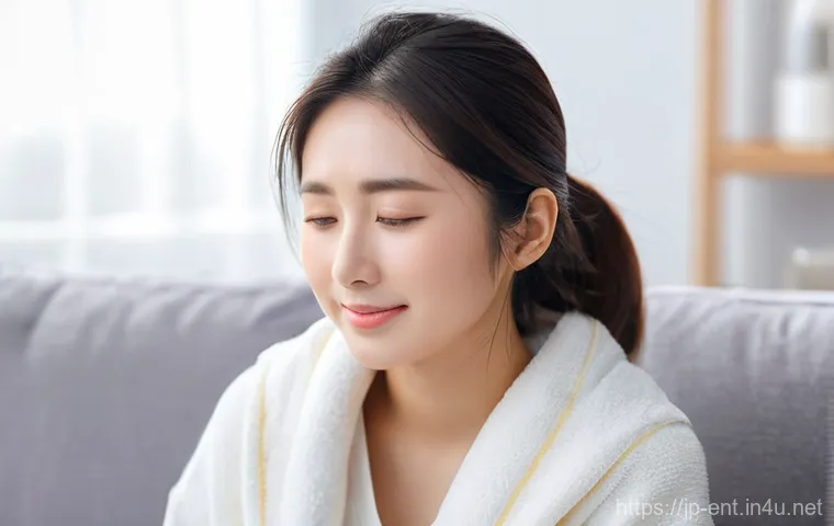 비염 스프레이의 종류와 사용법 - **Prompt:** A young adult Japanese woman, around 25-30 years old, is in a clean, minimalist bathroom...