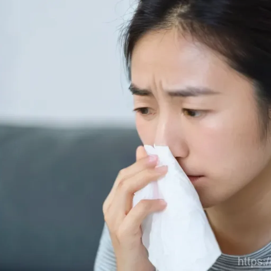 코 내시경 검사로 진단 가능한 질환 - **Prompt:** A concerned Japanese woman in her late 20s, dressed in comfortable casual wear, gently t...