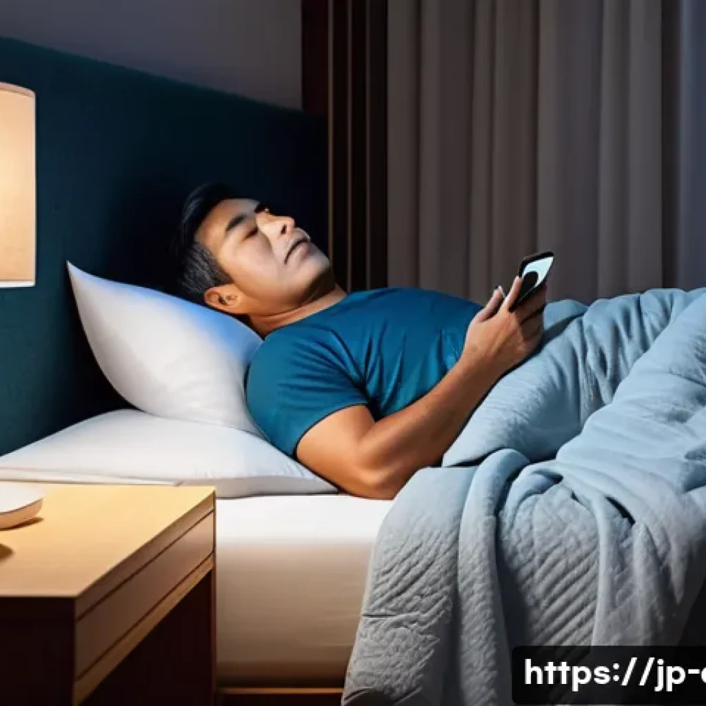 코골이 진단과 치료 병원 추천 - A peaceful Japanese bedroom scene at night featuring a middle-aged man sleeping on his side with a c...