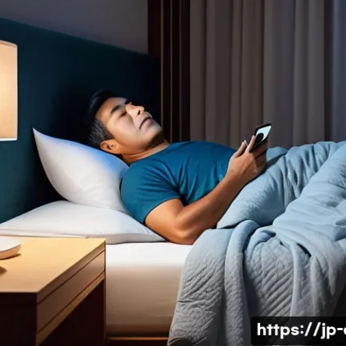 코골이 진단과 치료 병원 추천 - A peaceful Japanese bedroom scene at night featuring a middle-aged man sleeping on his side with a c...