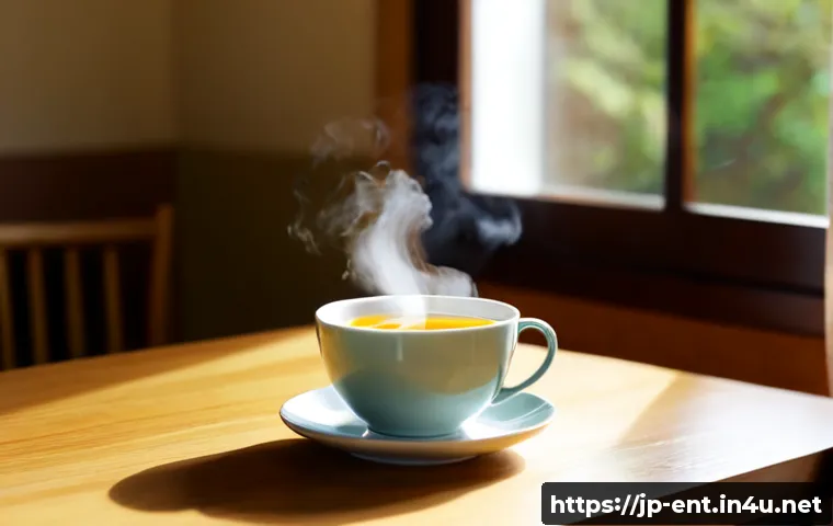 알레르기 비염에 좋은 차와 음식 - Photorealistic cozy Japanese kitchen table featuring a steaming cup of ginger tea with sliced ginger...